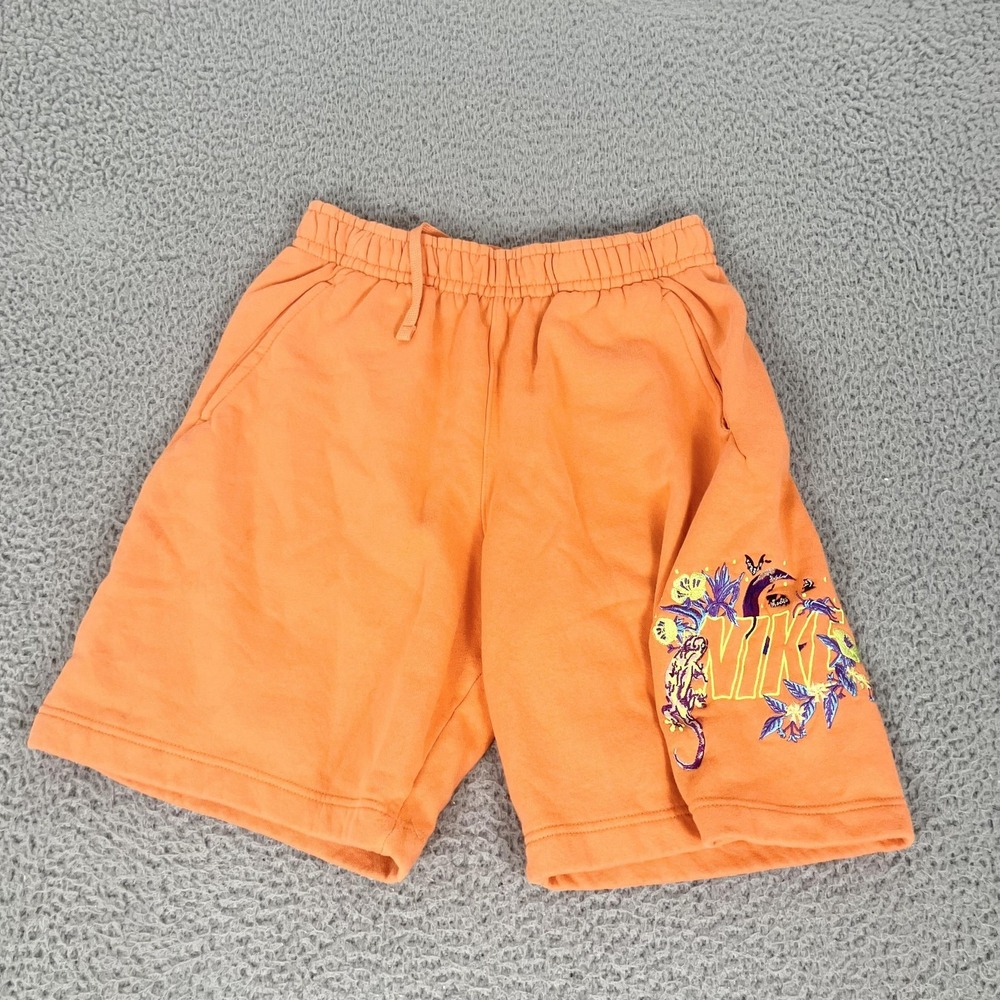 Nike Shorts Mens Medium Orange Fleece Graphic Logo Sweat Casual DV0055-837